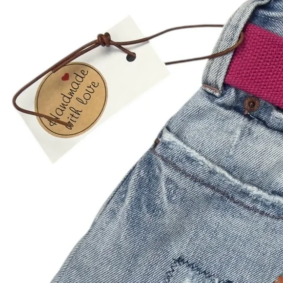 Handmade Upcycled Denim Floral Patch Mini Skirt Rainbow Strap Shoulder Bag - Picture 13 of 13